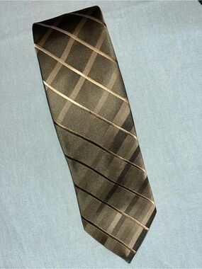 Vintage Kenneth Cole olive green Brown Striped Men's Tie 100% silk